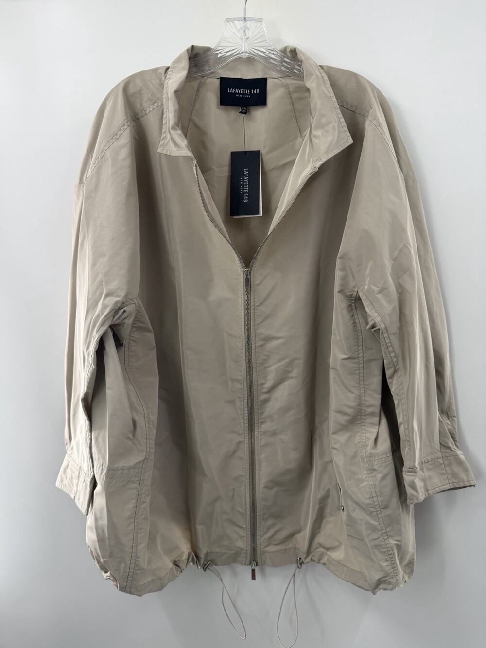 Lafayette 148 NWT XXL Khaki Oversized Lightweight Bomber Jacket Drawstring